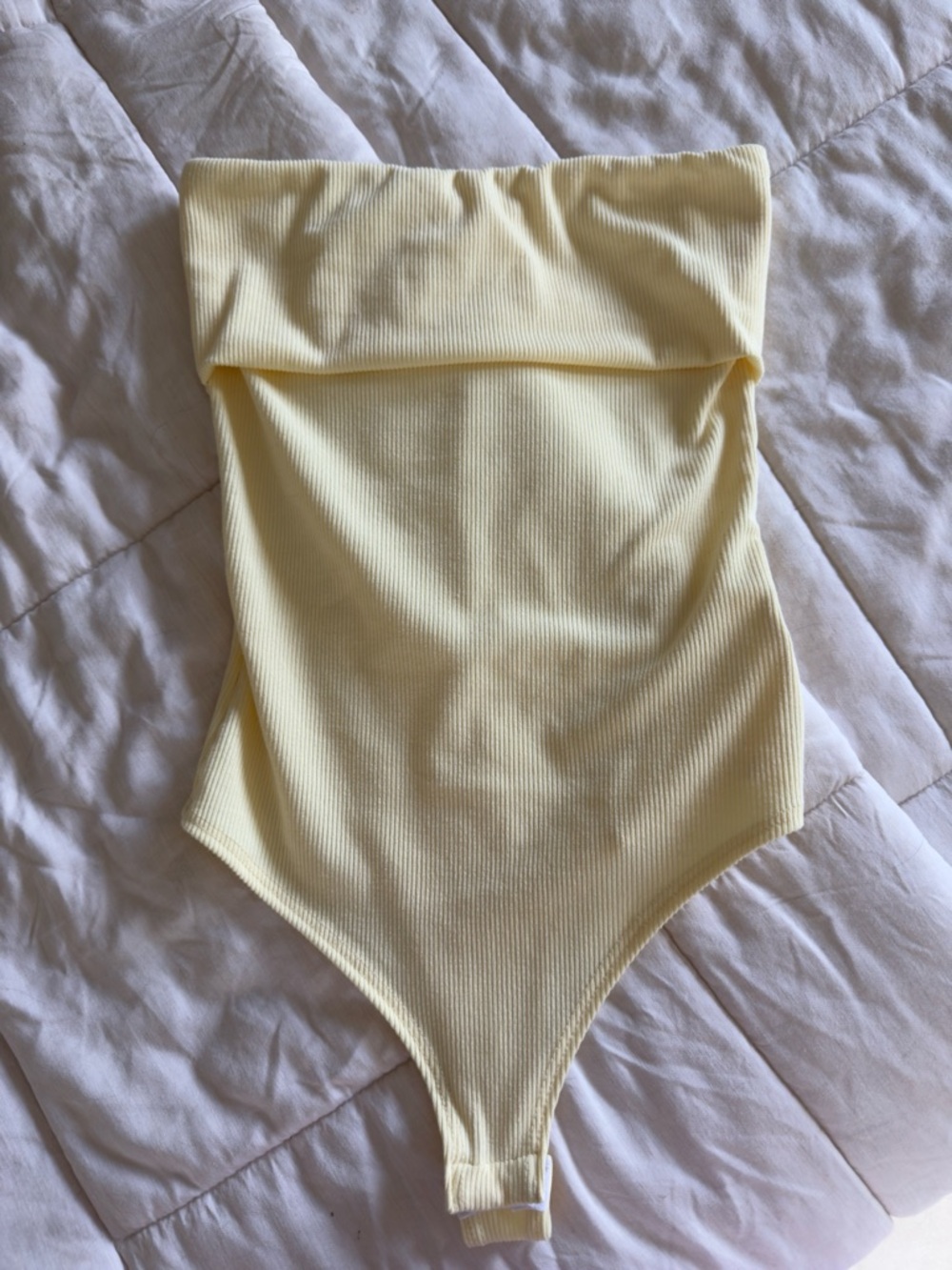 Ribbed One-Piece Bodysuit in Pale Yellow